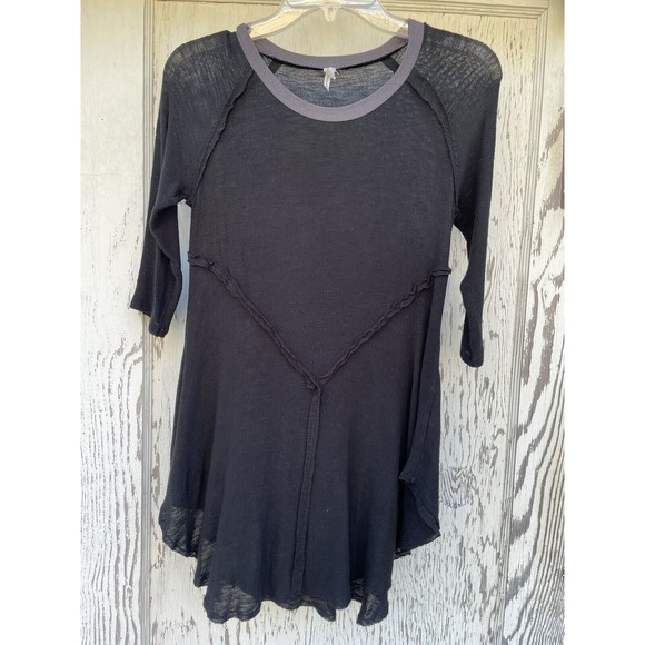Free People Tops - Free People Top/Sweater Womens Size S/P Black w/Grey Collar Raw Hem 'Intimately'
